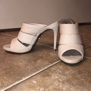 Cream Leather Backless High Heels